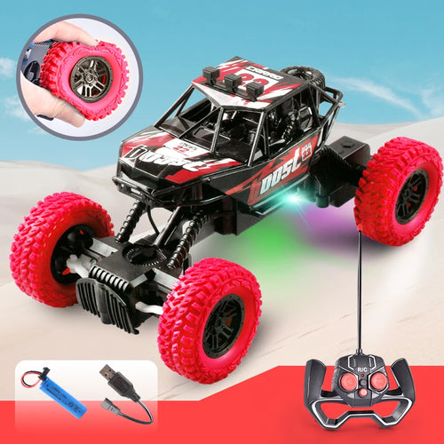 Remote control car with colorful flashing lights, rubber wheels,