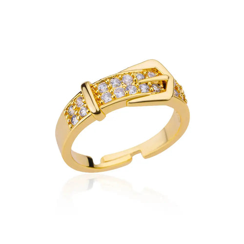 Stainless Steel Belt Rings For Women Zircon Adjustable Belt Finger