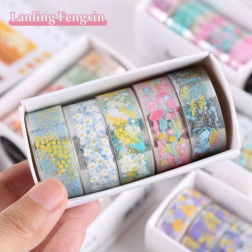 5-PCS boxed transparent pet flower language and paper tape diy