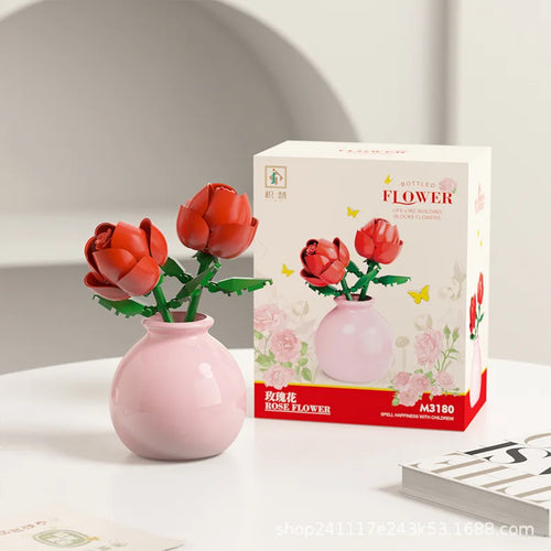Building block pot plant bouquet of flowers, roses, lily building