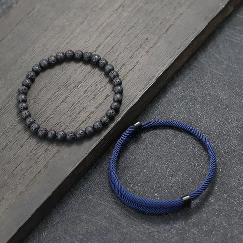 2 PCS Sleek Minimalist Black Beaded Bracelet Rope Bracelet Mixed