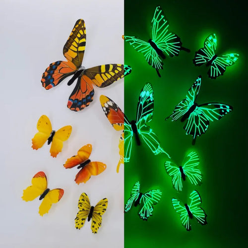 New 12Pcs Fashion 3D Luminous Butterfly Creative Wall Sticker For DIY