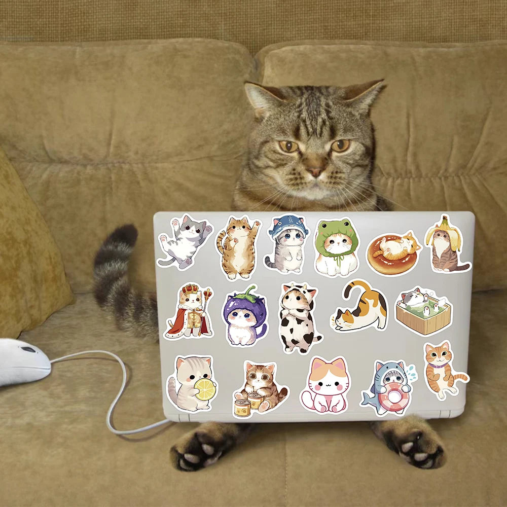50pcs Cartoon Cute Cats Stickers Decals For Laptop Notebook Skateboard