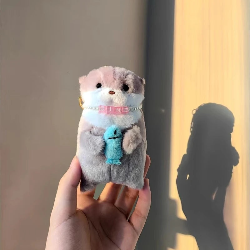 Cute Otters Holding Fish Plush Doll Keyrings Lightweight Hanging