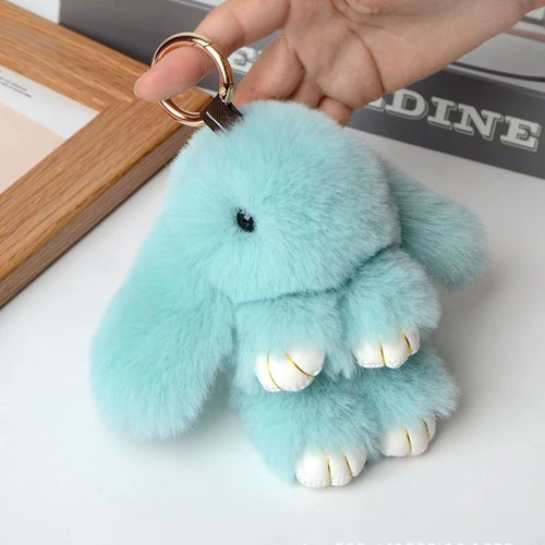 ZAKOL 15cm Fluffy Rabbit Fur Pompon Bunny Keychain Soft Cute Rabbit