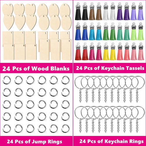 96/160PCS Unfinished Wooden Keychains Blank Sublimate Keychain Key