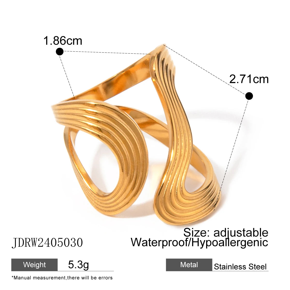 Uworld Fashionable 18K Gold Stainless Steel Thread Formed Opening