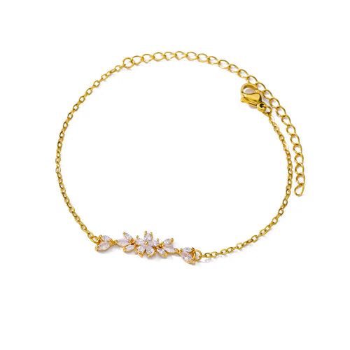 Elegant Zircon Flowers Bracelet For Women Girls Charm Gold Color