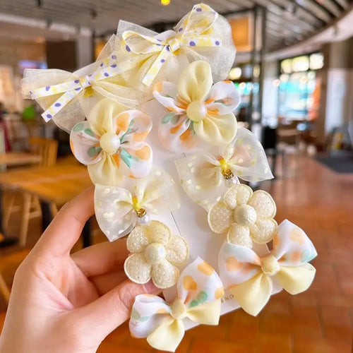 10Pcs/Set Cute Bows Baby Hairclips Lace Flower Children Girls Hairpins