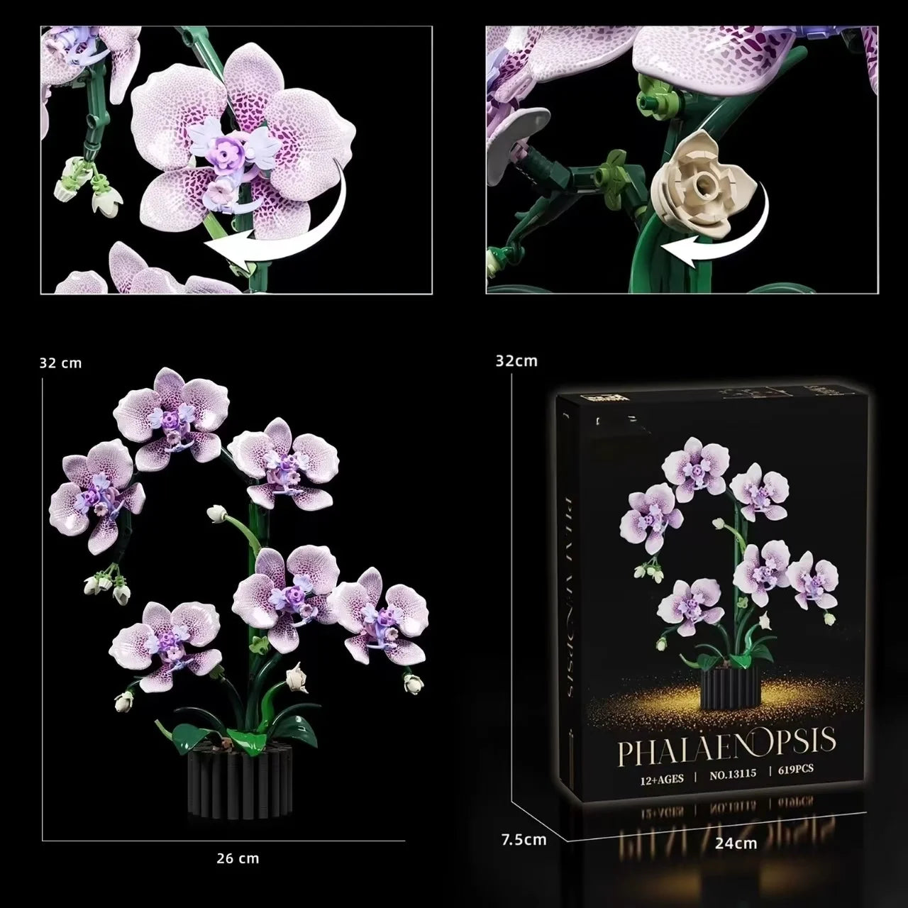 619PCS Phalaenopsis Building Blocks Flowers Orchid Potted Plants