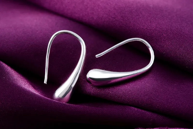 925 Sterling Silver Water Drop Pendants Hoop Earrings For Women