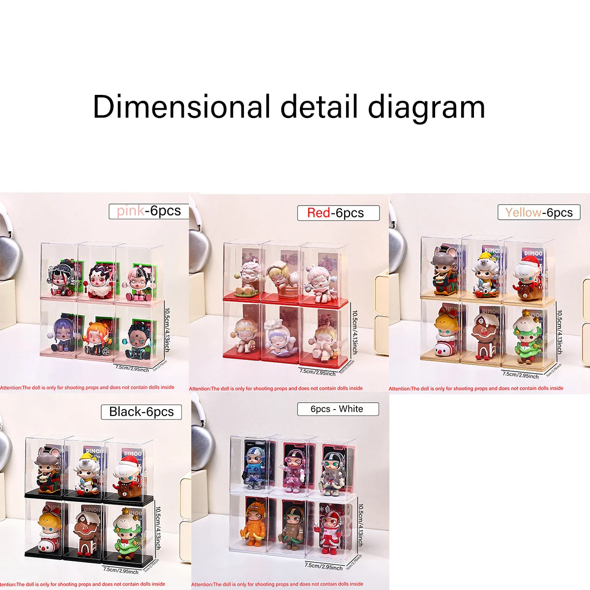 6pcs acrylic dust-proof colored base doll blind box display box card