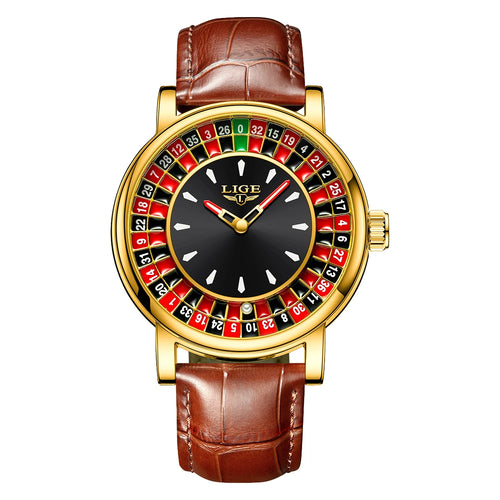 LIGE Quartz Man Watch Fashion Luxury Creative Roulette Game Dial