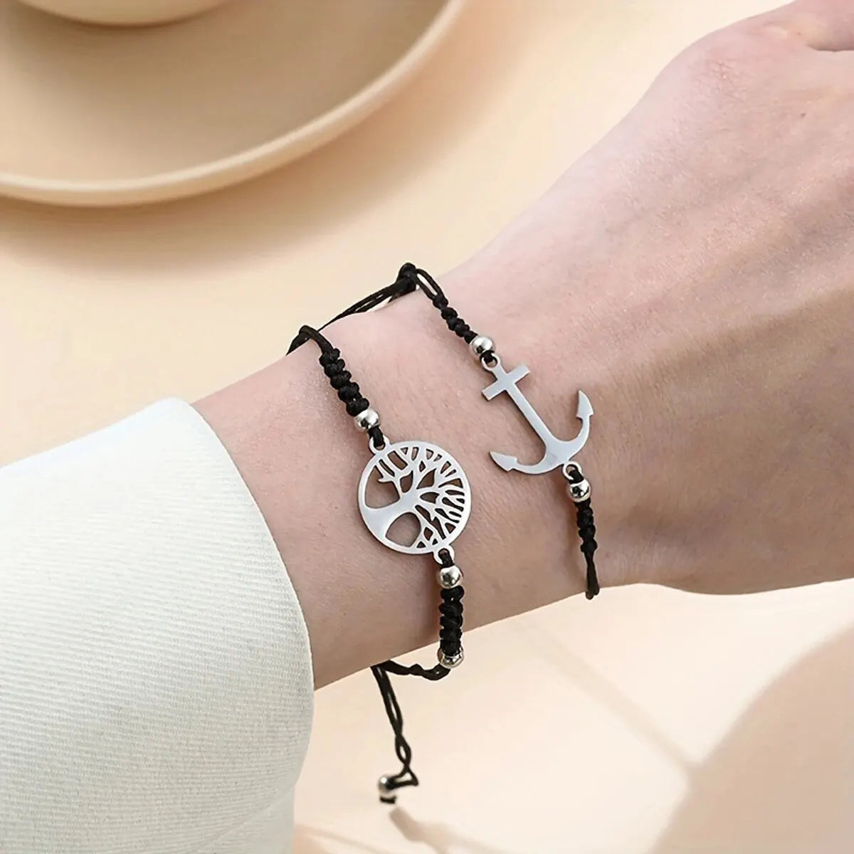 12pcs/set Stylish Stainless Steel Braided Charm Bracelet for Men -