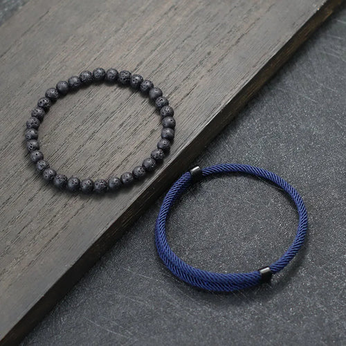 Fashion Mens Bracelet Set 2pcs Sliding Adjustable Lucky Red Thread
