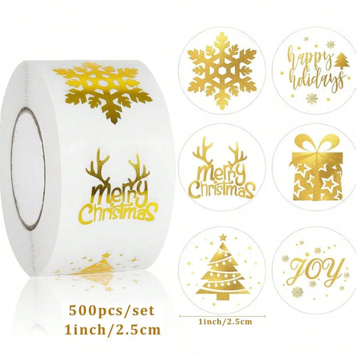 500pcs/Roll Golden Snowflake Christmas Stickers Transparent