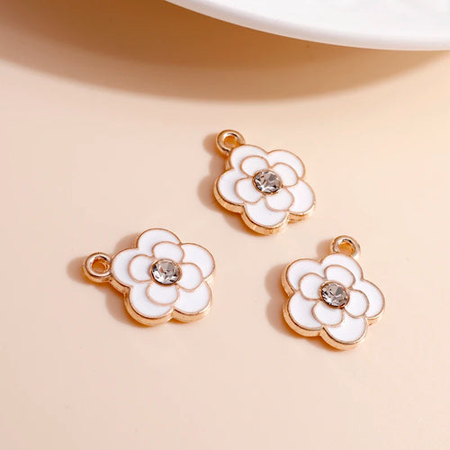 10pcs/lot 13*16mm Enamel Crystal Flower Charms DIY for Necklaces