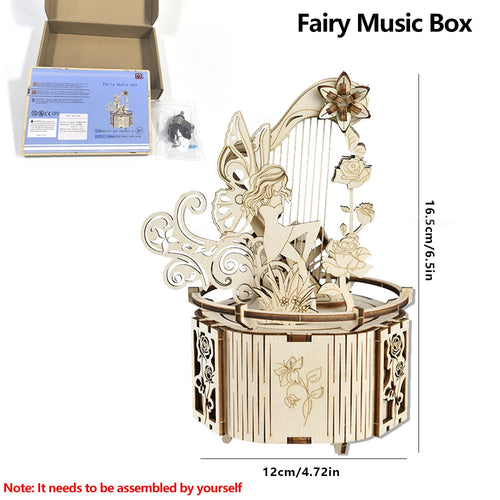 3D Wooden Puzzle Moon Star Model Music Box Building Kits Rotating