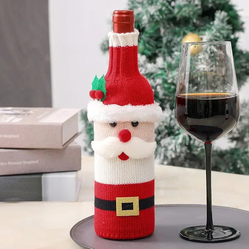 Christmas Wine Bottle Cover Set Santa Snowman Woven Wine Bottle Bags