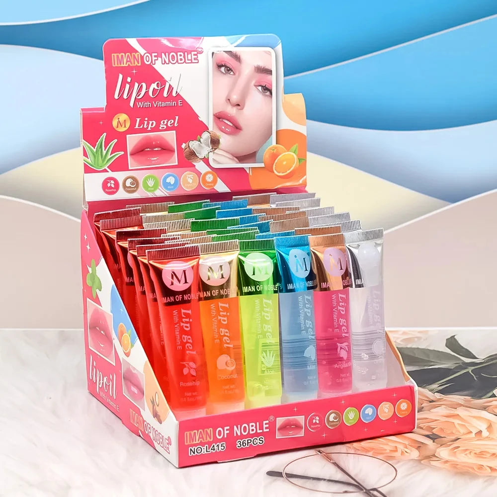 6Pcs Fruit Flavor Glossy Lip Oil Set Clear Hydrating Moisturizing Lip