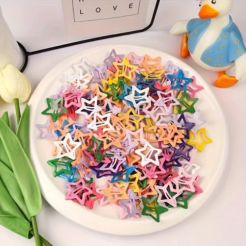 10pcs/30pcs Cute Hollow Star Hair Clips Vibrant Colorful Snap Design