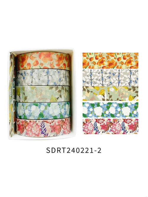 5 rolls of boxed romantic flower handbook tape, cute DIY fresh