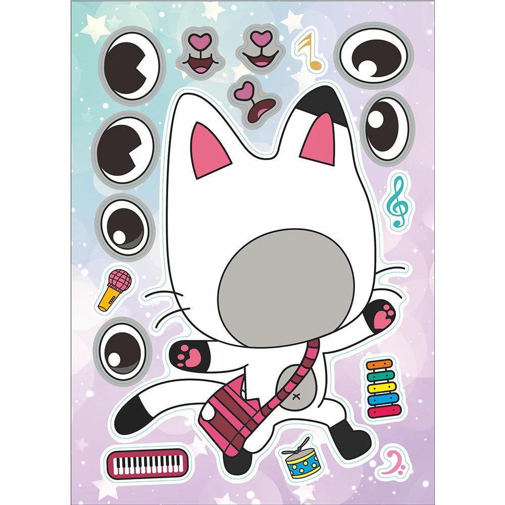 6/12Sheets Gabby's Dollhouse Make A Face Puzzle Stickers Kids Make