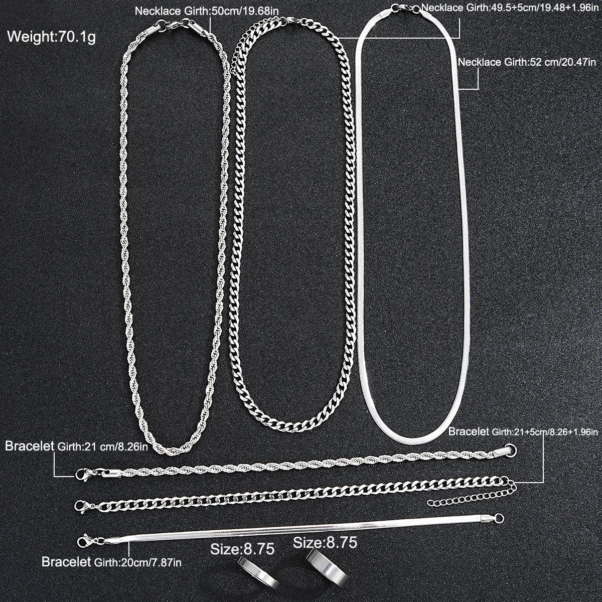 2024 New Simple Stainless Steel Silver Color Jewelry Sets for Men