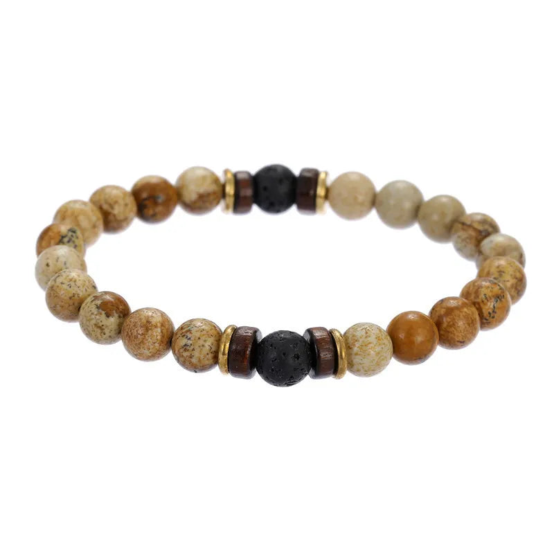 Volcanic Stone Bracelet for Men Lava Wooden Beads Bracelet Tibetan