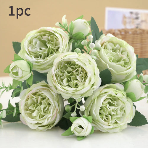 30cm Rose Pink Silk Bouquet Peony Artificial Flower 5 Big Head 4 Small