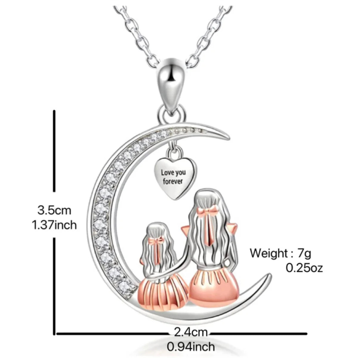 Fashion Mom Daughter Moon Pendant Necklace Love You Forever Heart