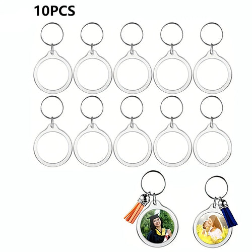 10pcs Transparent Photo Frame Keychain Tassels Snap-In Custom Insert