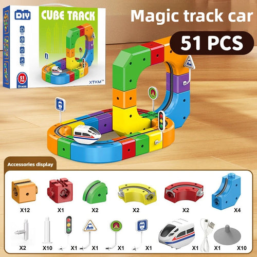 Children Magic Track Train Electric Assembled Building Blocks Magnetic