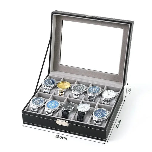 PU Leather watch box 2/3/4/5/6/8/10/12 Slots Watch Display Case For