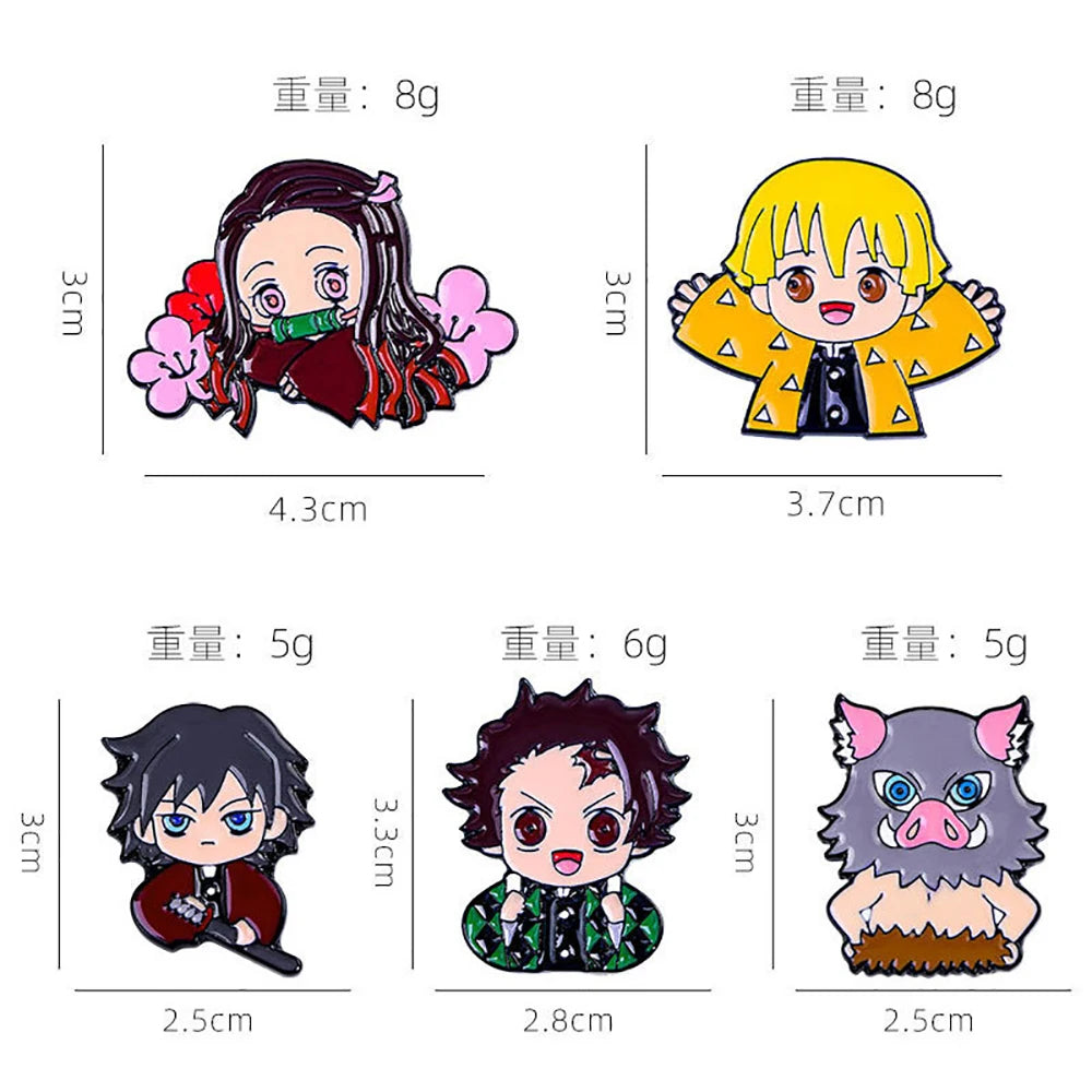 5 Pcs/set Demon Slayer Anime Cosplay Brooches Cute Character Pins
