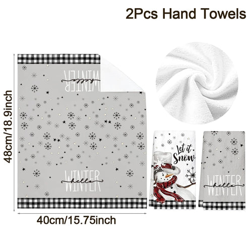 2pcs Christmas Kitchen Towels Buffalo Plaid Xmas Hand Towels Christmas