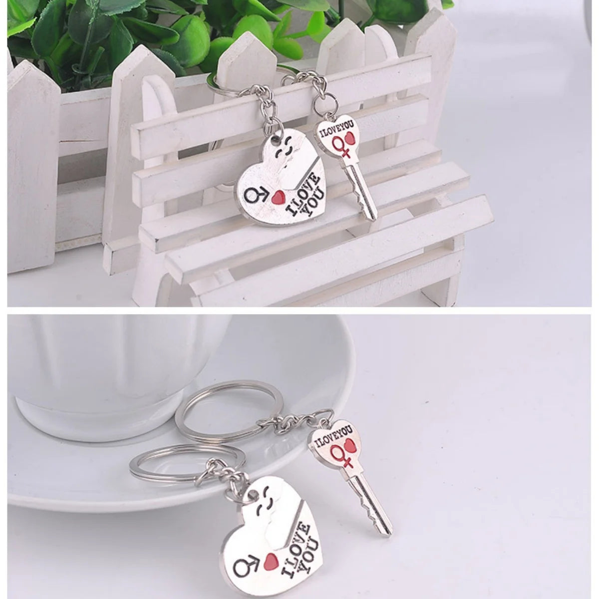 Silver Plated Lovers Gift Wedding Favors Couple My Heart Keychain