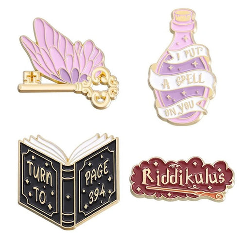 Fantasy Movies Magic Book Butterfly Key Enamel Pins Witch Wizard