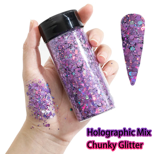 1Bottle Holographic Chunky Glitter 80g Craft Glitter Powder Mixed