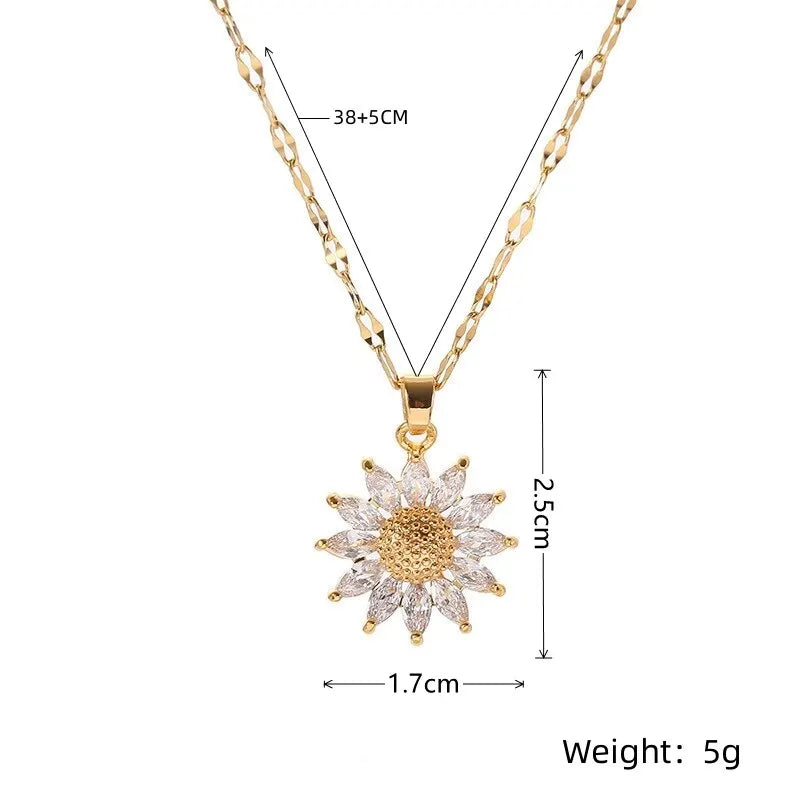 1PCS Gold-color Necklace Ladies Light Luxury Style Flower Pendant