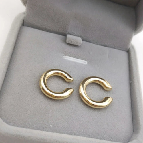 Minimalist Gold Color Round Earrings for Women Earcuff Women No