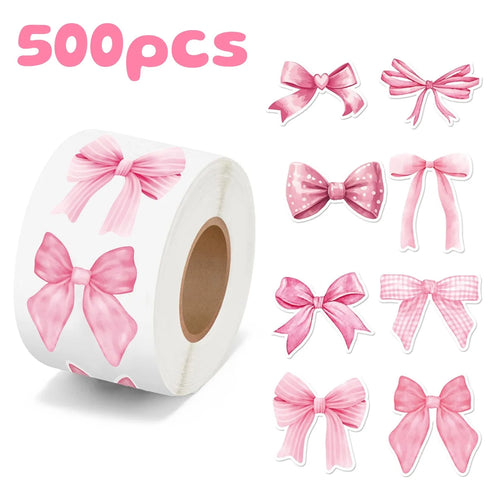 500pcs/roll Pink Bow Seal Stickers, Cute Gift Box Blessing Stickers,