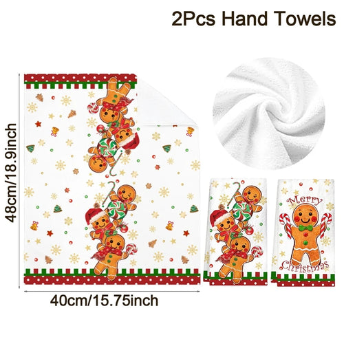 2pcs Christmas Kitchen Towels Buffalo Plaid Xmas Hand Towels Christmas