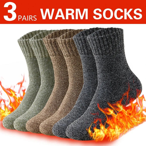 3 Pairs Winter Thick Warm Men’s Wool Socks Outdoor Thermal