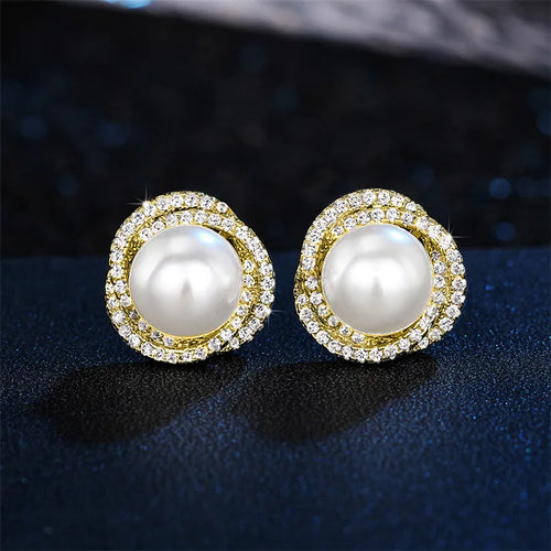 ZAKOL Shiny Imitation Pearl Stud Earrings Fashion Cross Design