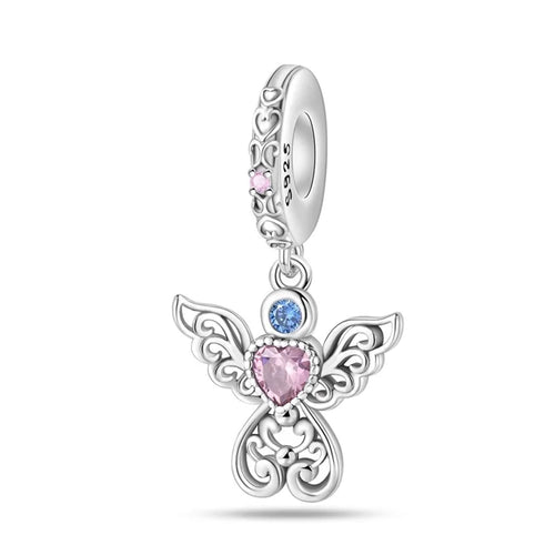 Classic Silver Plated Lotus Guardian Angel Heart-Shaped Zircon Charms
