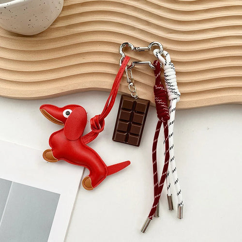 Leather Dachshund Bag Pendant Creative Keychain Lanyard bag Accessory