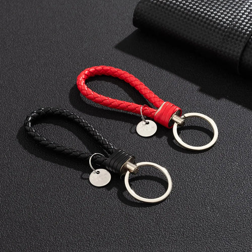 2Pcs/Set PU Leather Braided Woven Rope Keychain DIY Bag Pendant Key