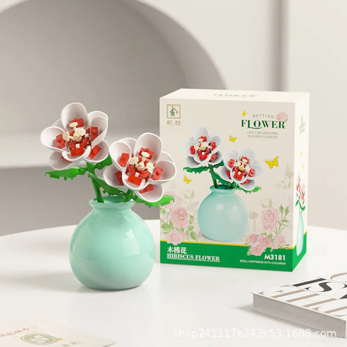 Building block pot plant bouquet of flowers, roses, lily building