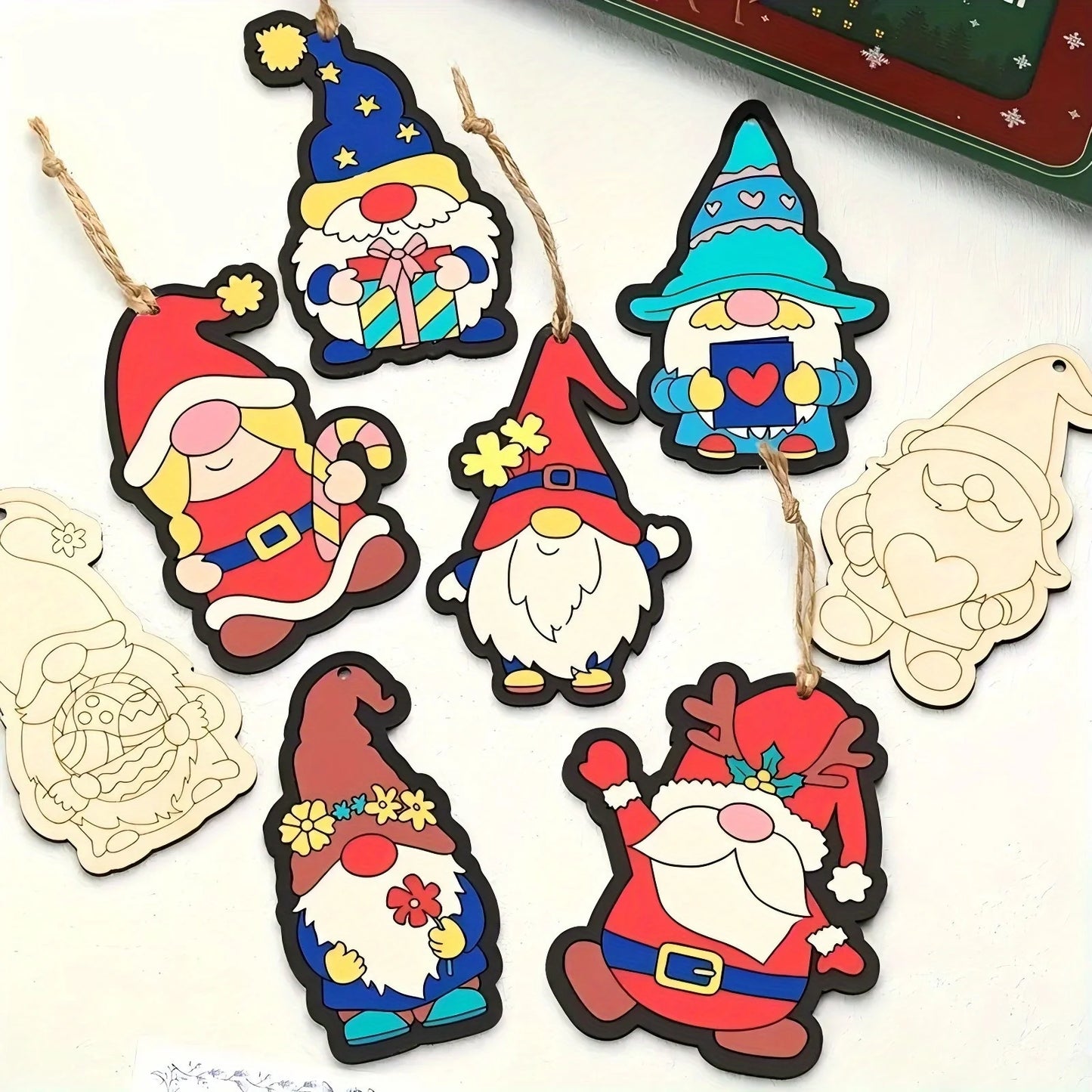 16pcs/set Elf Gnome Series Wooden Hanging Craft Kit DIY Painting